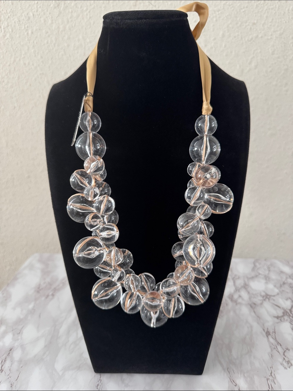 NWT Stein Blye Bubble Bead Necklace with Adjustable Ribbon